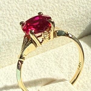 Elegant Lab 2ct Ruby Red Gemstone Ring 14K Gold size 7